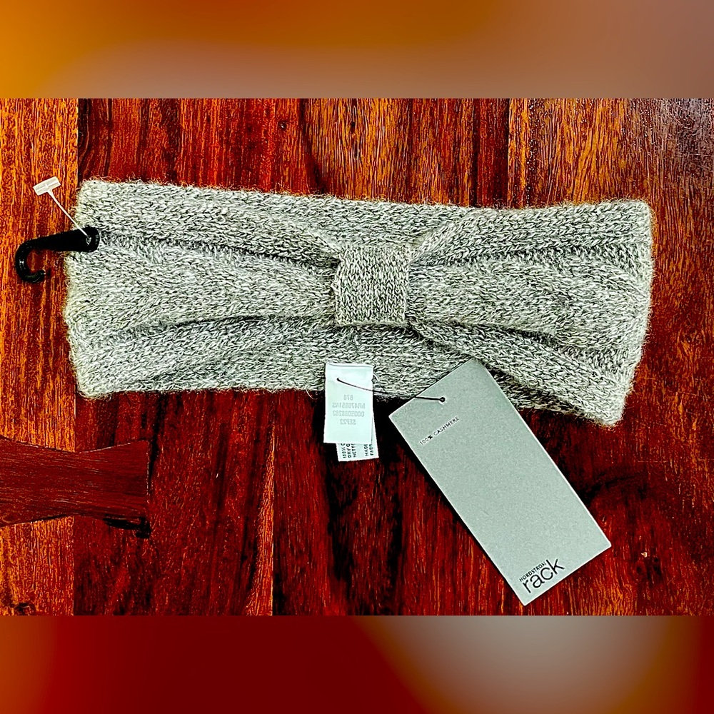 NWT - NORDSTROM  RACK Cashmere Head Wrap in Grey Heather | Cable Knit Bow Knot